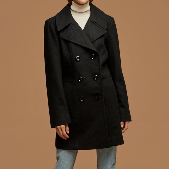 NWT Anne Klein Double Breasted Wool Coat in Black - size 2X - Picture 1 of 6